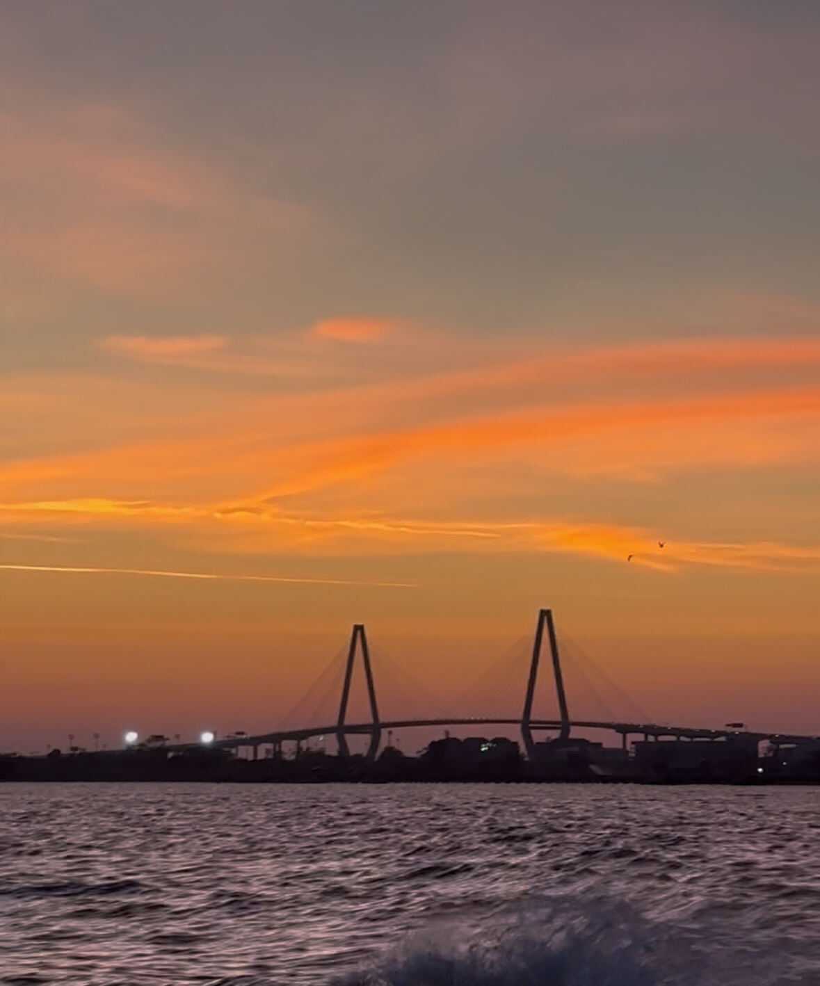 Ravenel Bridge at sunset from the water